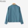 ZANZEA Women Turn Down Collar Solid Color Casual Long Sleeve Blouse