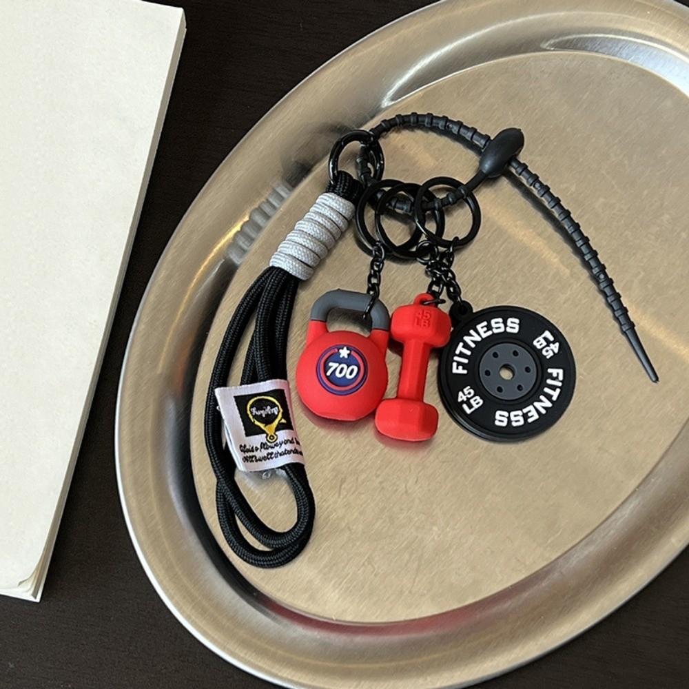 Detachable Fitness Kettle Keychain with Buckle Key Charm Creative 3D Mini Dumbbell Keychain blackred