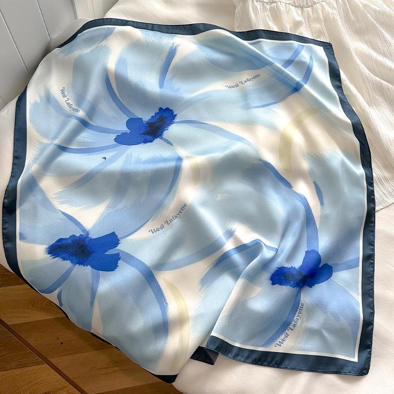 New fashion high-end silk scarf sunscreen women's printed square scarf versatile light luxury silk scarf hair accessories temperament scarf