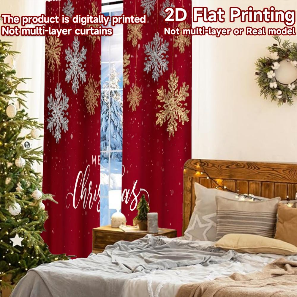 2pcs   2D FLAT PRINTING Curtains (Without Rod) Christmas Snowflakes Modern Fashionable Curtainments during the Christmas holiday