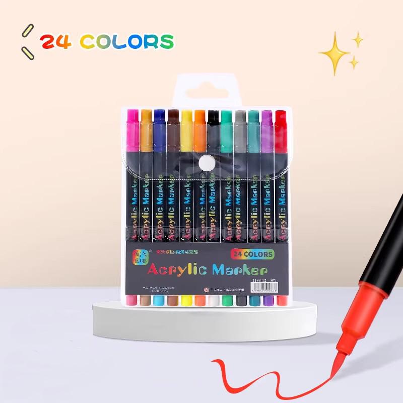 48Color Professional Art Use ual-Tip Acrylic Pens Markers,Dual-Tip Fine and Brush Tip Pens,Suitable for Stone, Wood, Calligraphy