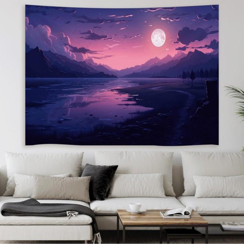 Dreamy Moonlight Tapestry Polyester Wall Hanging Celestial Landscape Tapestry for Dorm Room Decoration 100X70CM