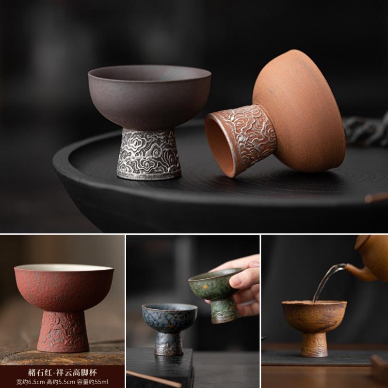 Empty Zhai Old Rock Clay Goblet Silver Gilded High Foot Master Cup Bronze Glaze Ceramic Teaware Tea Cups Japanese Cup Tea Bowl