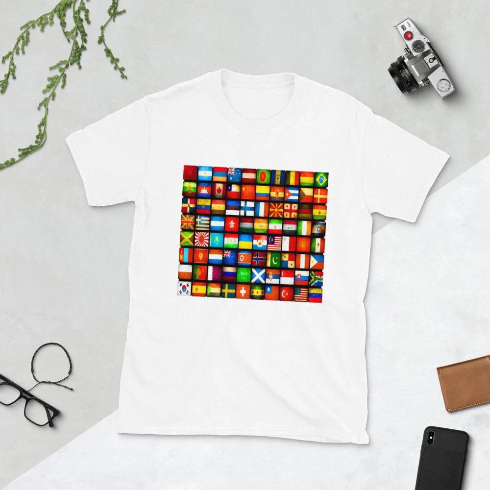 WORLD FLAGS FAN AWESOME GRAPHIC Short-Sleeve Unisex T-Shirt M