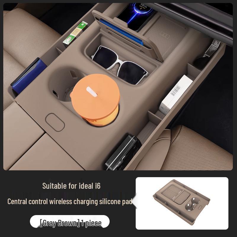 Li Auto i6 Wireless Charging Center Console Silicone Pad with Pocket for Water Bottle Protection