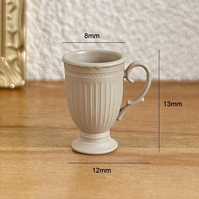 1Pcs Dollhouse French Retro Mini High Foot Relief Mark Coffee Cup With Handle Miniature Scene Decoration High End Stemmed Mugs