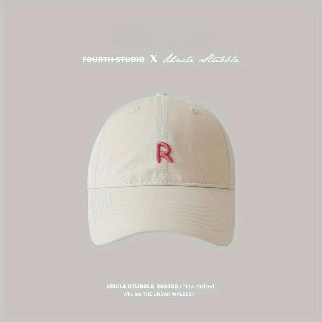 1Pc R Logo Embroidered Wide Brim Face-revealing Thin Breathable Sun-visor Baseball Cap, Halloween Christmas Gift