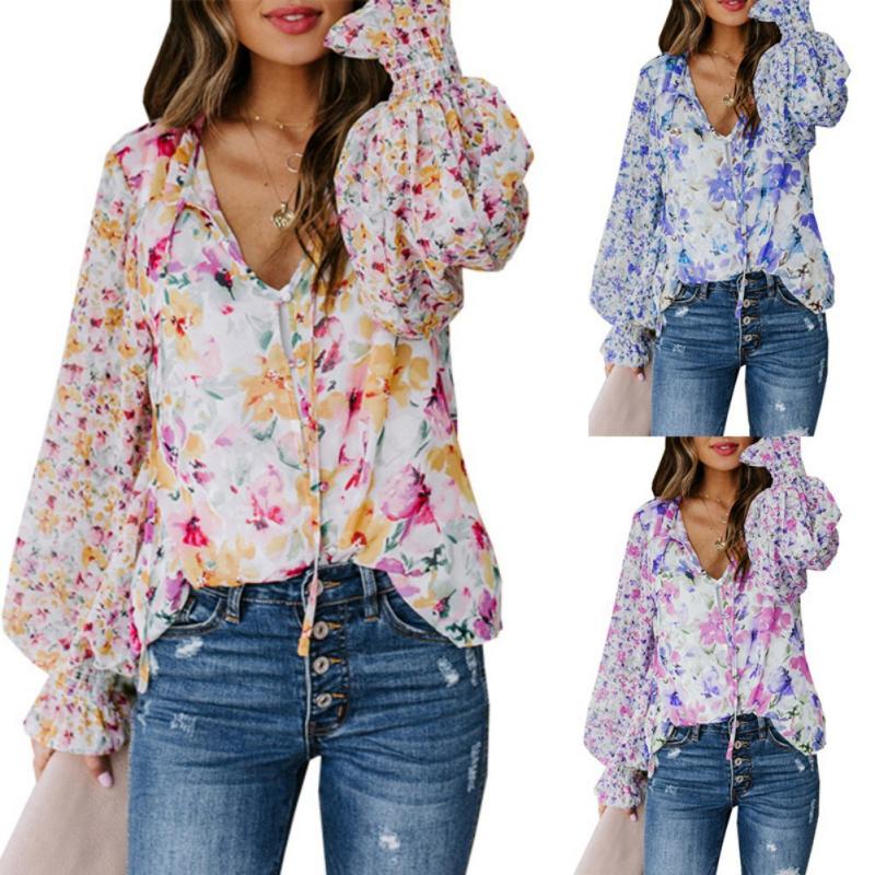 

Women s Chiffon Shirt Cardigan Loose Floral Pattern Top Blouse 2XL
