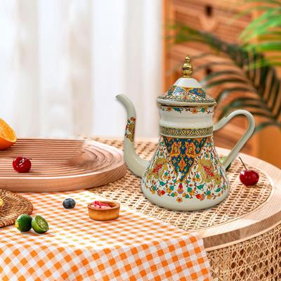 Enamel Tea Kettle 1.2 L Beverage Jug with Lid Sturdy, Handle Water Teapot for Kitchen