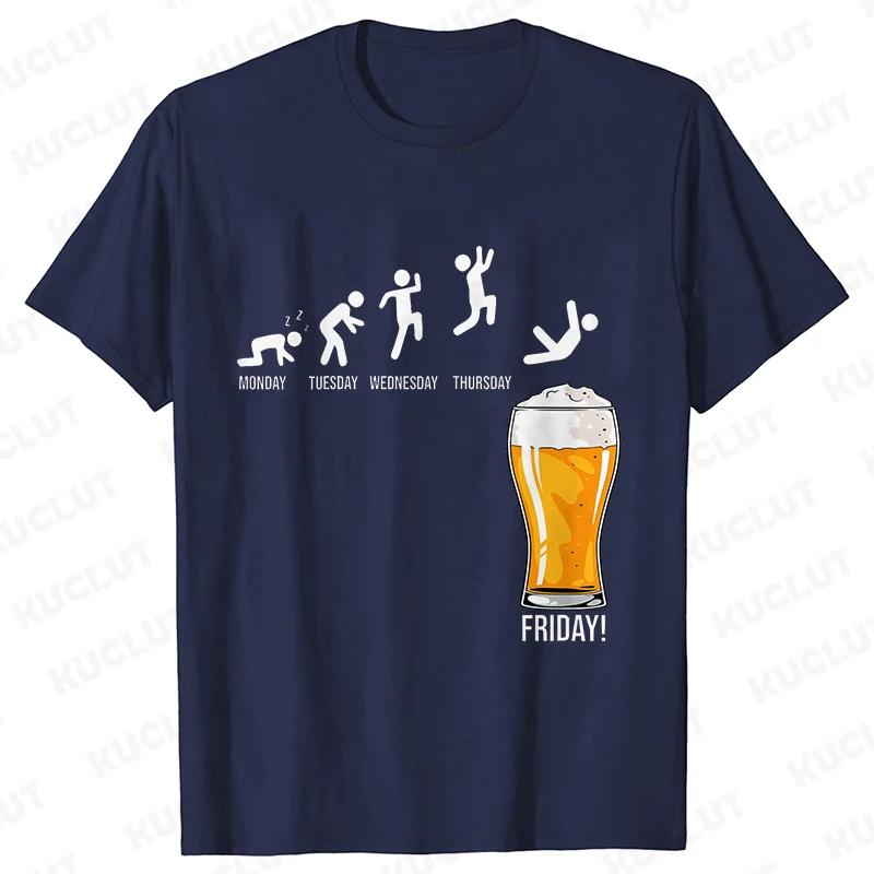 Funny T-Shirts for Men Drinking Lover Y2k Tops Oversized Clothing Short Sleeve Friends Friday Beer Day Weekend Party Streetwear