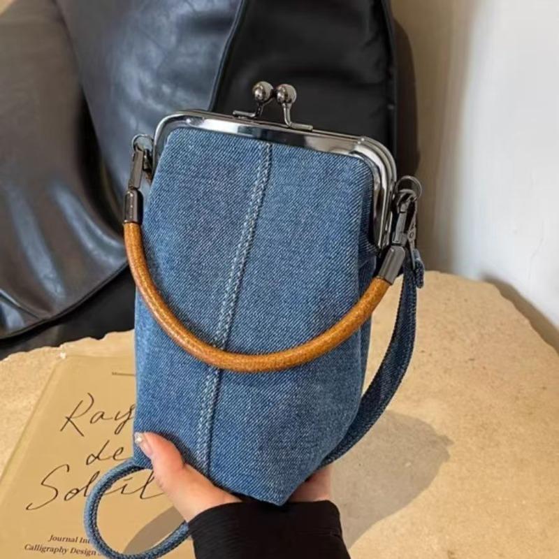 New Clip Bag, Denim Bag, Mobile Phone Bag, Messenger Bag, Literary Handbag, Versatile Commuter Handmade Women's Bag