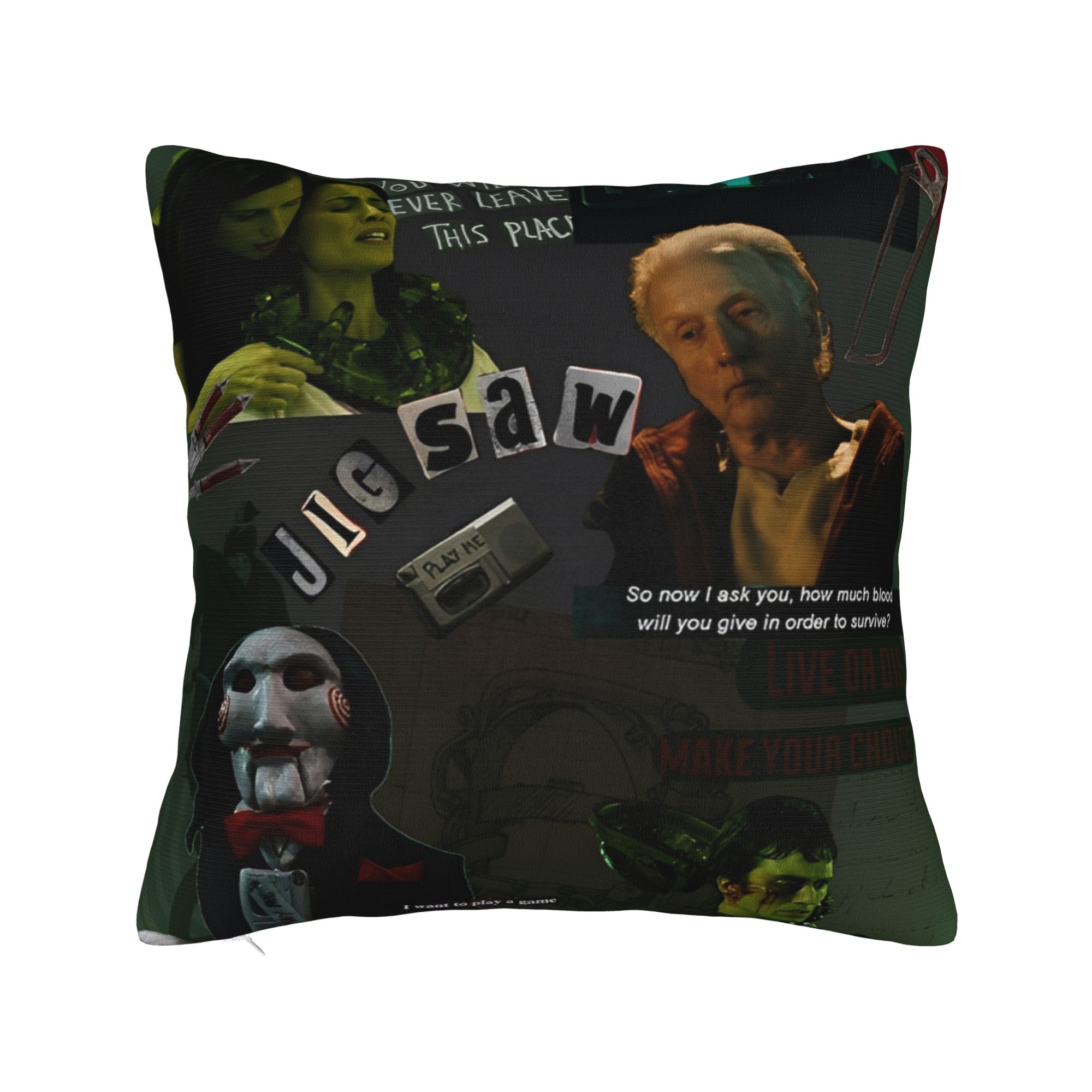 

Printed Saw Jigsaw Horror Movie Pillowcase Polyester Cushion Cover Decoration Halloween Gothic Pillow Case Cover Chair Zipper 30cm x 30cm