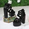 Punk Rock Style Platform Sandals Women Ankle Strap Belt Buckle Hegith Heels 14cm Sexy High Heels Shoes Cut Out Plus Size