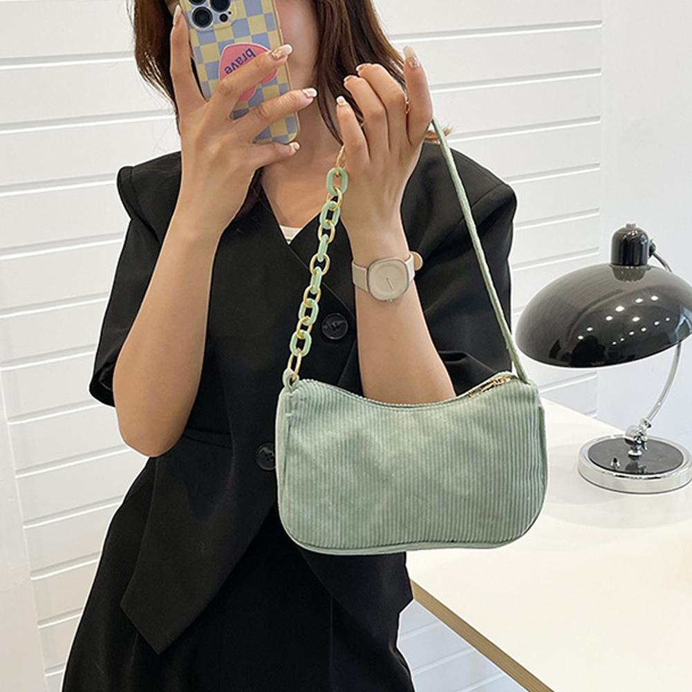 New Arrivals for Spring Fashion Vintage Women's Handbags Corduroy Underarm Bag Casual Shoulder Bags Solid Color Zipper Handbag