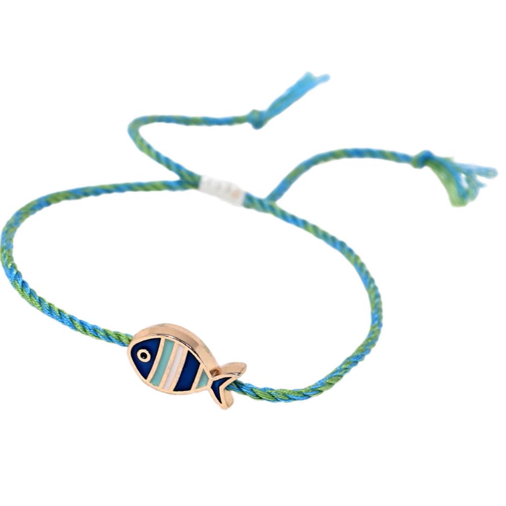 Adjustable Braided Fish Charm Bracelet With Alloy Oil Drop Pendant For Women Lightweight Stylish Jewelry Gift