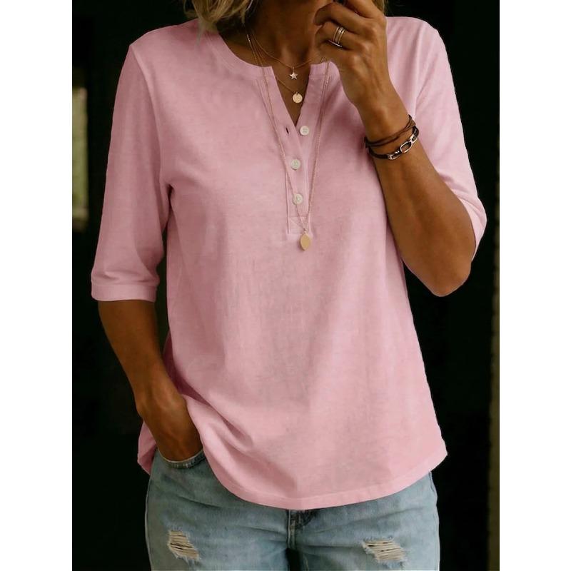 JPNTKY Women's Fashion Casual Solid Color Print Short Sleeve V Neck Blouses & Shirts