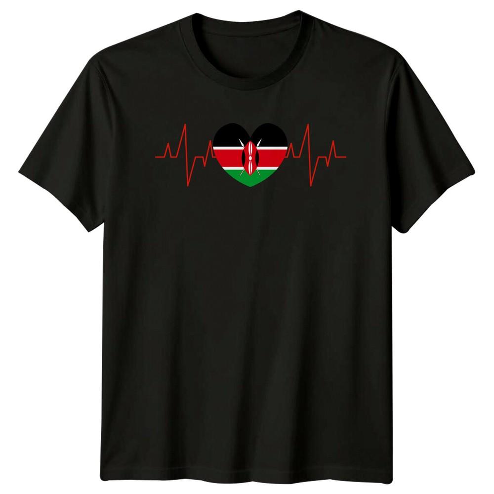 Kenya Flag Heartbeat Travel Mens T-Shirt Womens Tee Graphic Unisex Top