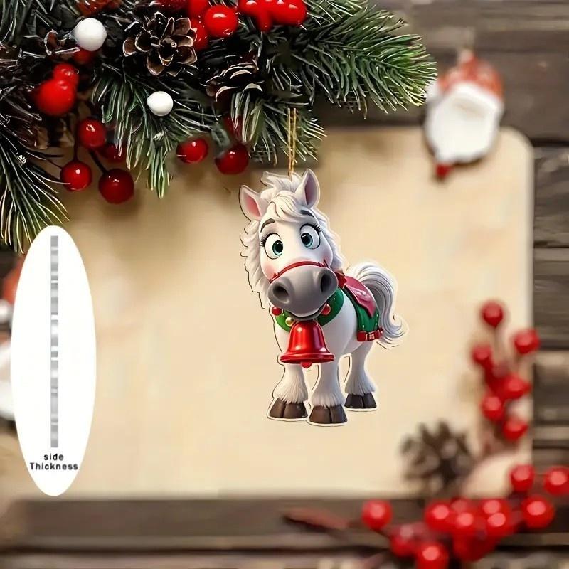 Christmas 2D Acrylic Horse Pendants Xmas Tree Hanging Ornaments Decoration Car Rearview Mirror Pendant Charm New Year Party Gift