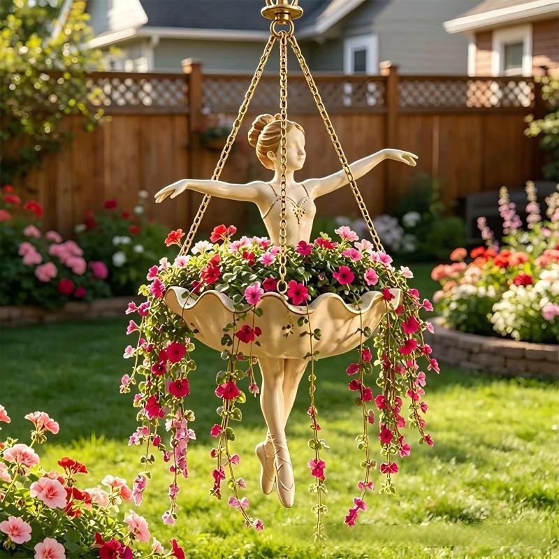 Żywiczna Tancerka Baletowa Wisząca Doniczka Elegancka Figurka Baleriny Ręcznie Rzeźbiona Bajkowy Flower Pot Kapryśny Odporny na UV