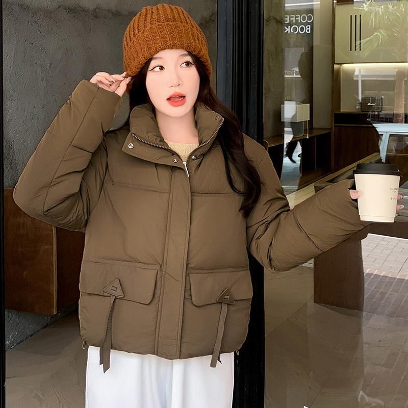 

Женская осенне-зимняя куртка с большим карманом, однотонная, утепленная верхняя одежда из хлопка с воротником-стойкой, теплая короткая куртка, пальто M кофейный