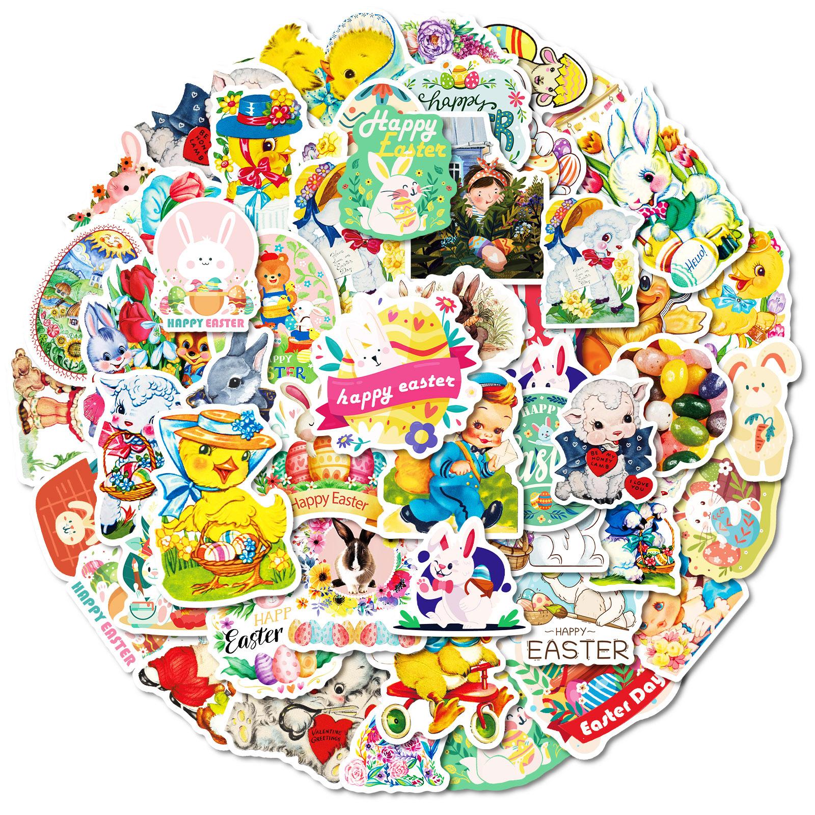 

50 Easter Series Cartoon Bunny Eggs Graffiti Stickers Diy Water Cup Flat