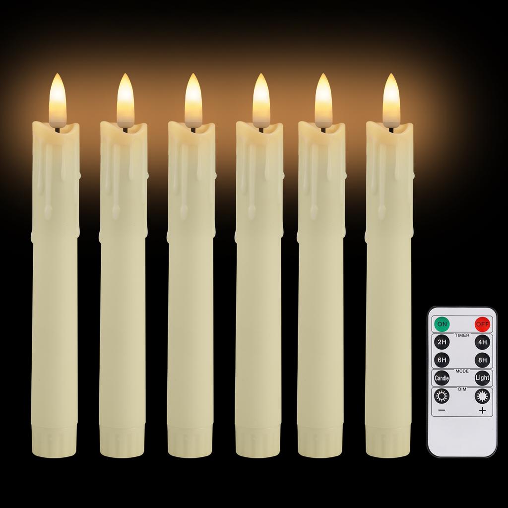 Pack of 6 LED Flameless Taper Candles Battery Operated Flickering Window Candle for Christmas Wedding Church Decor Party Supplie