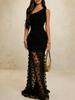 Neues Damen Strick Mesh Patchwork Ärmelloses Bodycon Schwarzes Transparentes Sexy Kleid