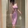 Erotic Underwear, Sexy and Pure Desire, Lace Seduction, Slit Long Dress, See-through, Revealing Buttocks, No-take Off Uniform Pajamas, 1170
