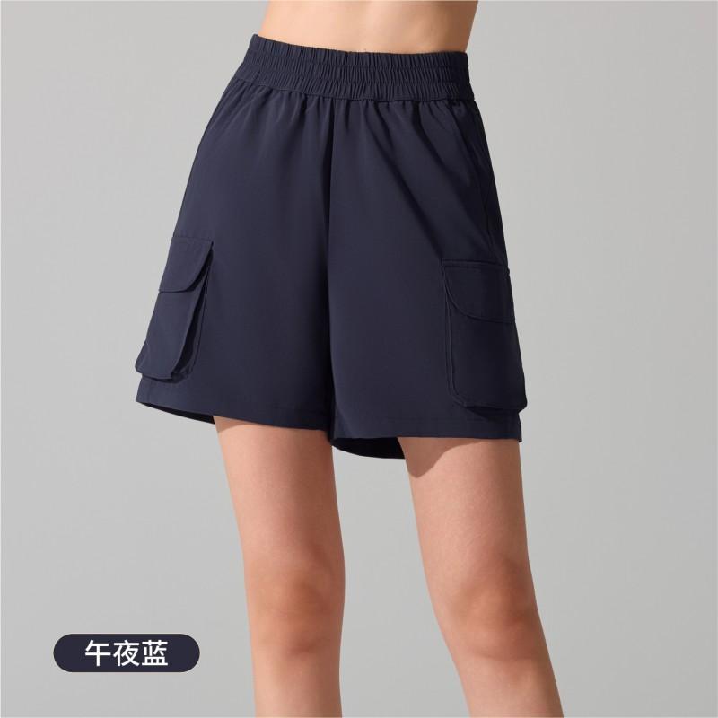 Womens High-Waisted Quick-Dry 5-Point Yoga Shorts With Utility Pockets Loose Fit Athletic Workout Pants
