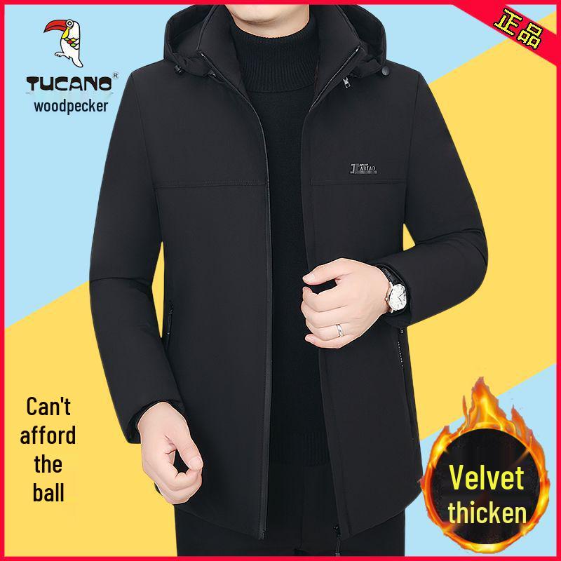 

Men s Winter Fleece-Lined Down Cotton Jacket - Thick, Mid-Aged Style 2XL for 125-140 kg