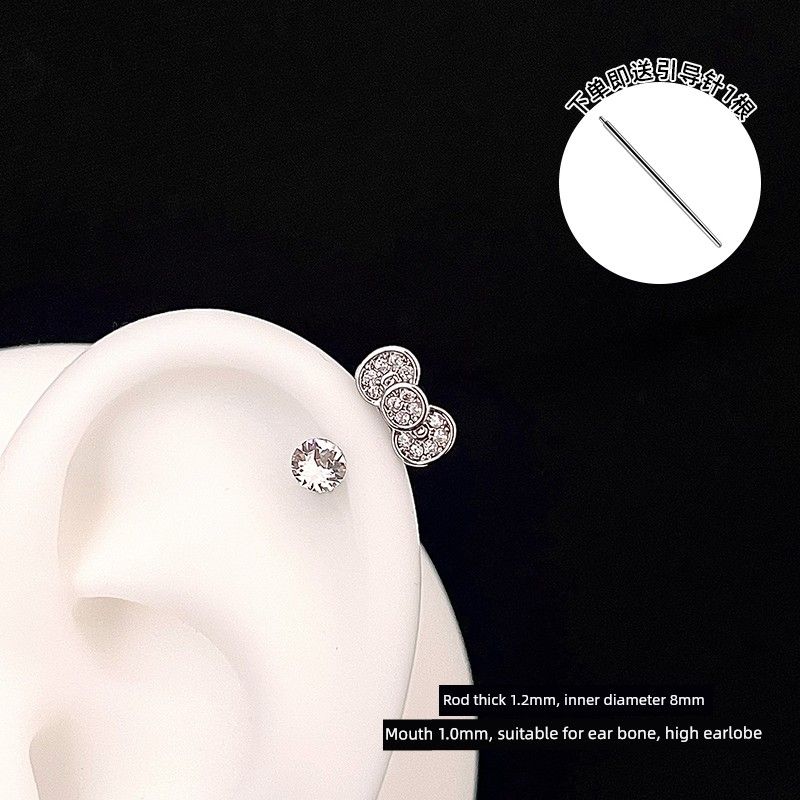 

Ring Beautiful Titanium Steel Horseshoe Ring Female Earring Bone Nail 8mm white diamond Bows horseshoe ring 1