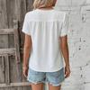 Womens V Neck Lace Trim Short Sleeve Casual Blouse