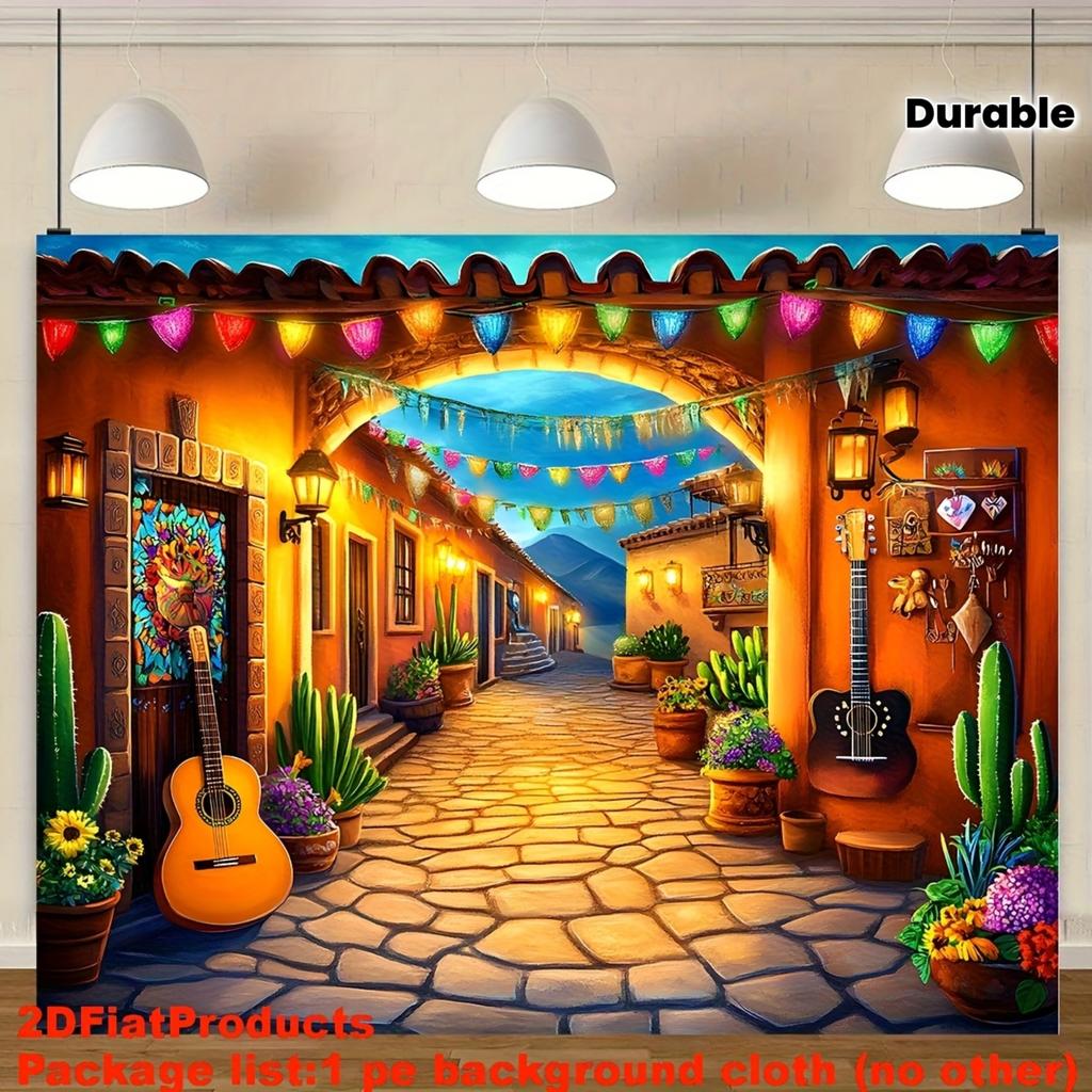 1 piece of 2D flat photography booth props, a vibrant Mexican garden polyester backdrop