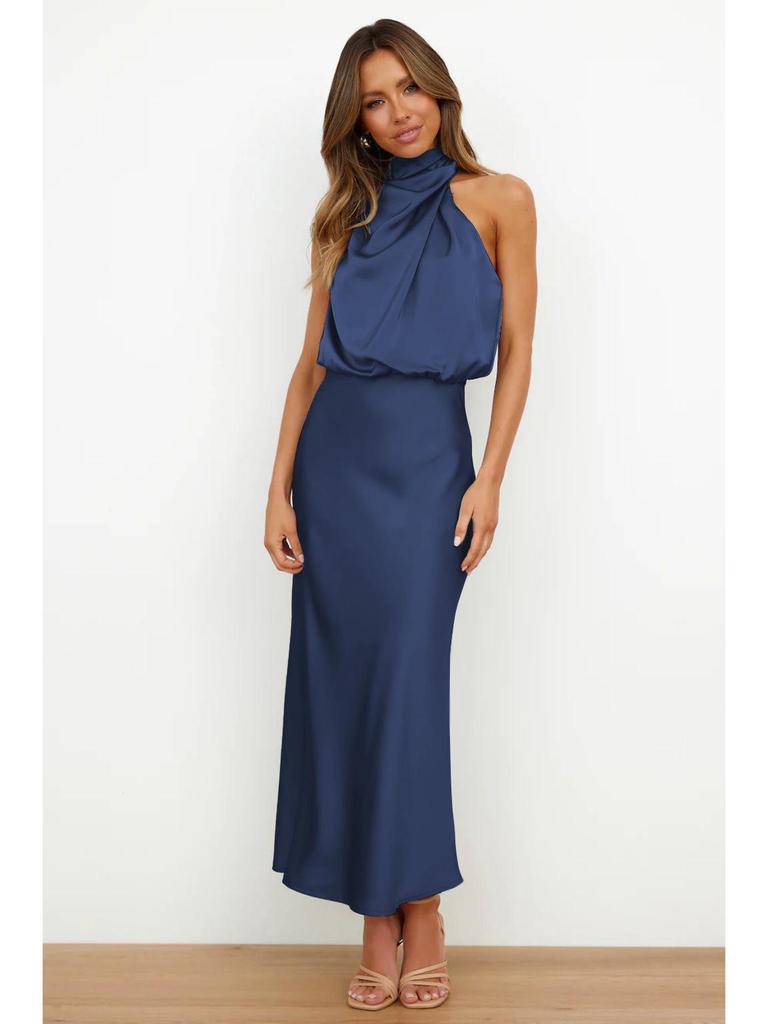 Elegant Satin Sleeveless Evening Dress - European & American Fashion