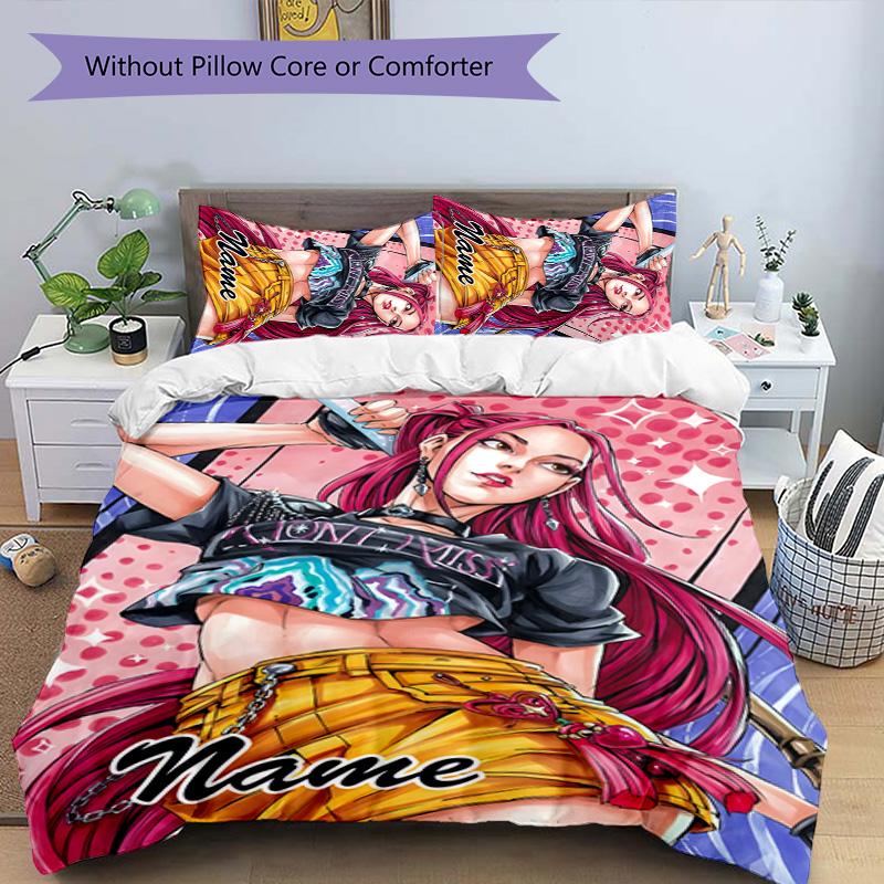 3pcs KPop Demon Hunters16 Cover Set - Personalized Name, HD Printed Bedding with 1 Cover and 2 Pillowcases - Perfect for Home Decor, Easy Care