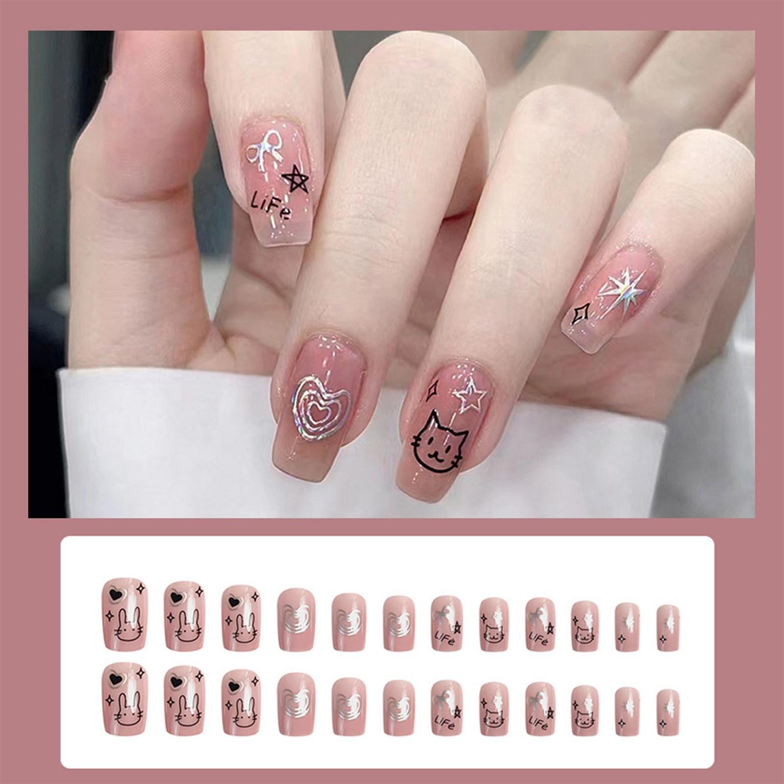 

24 шт. Короткие накладные ногти Накладные ногти Блестящие маникюрные патчи для ногтей 10 мл One Size