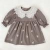 Girls Long Sleeve Dress Cotton Embroidered Turn-down Collar A-line Skirt Toddler 3-8 Years