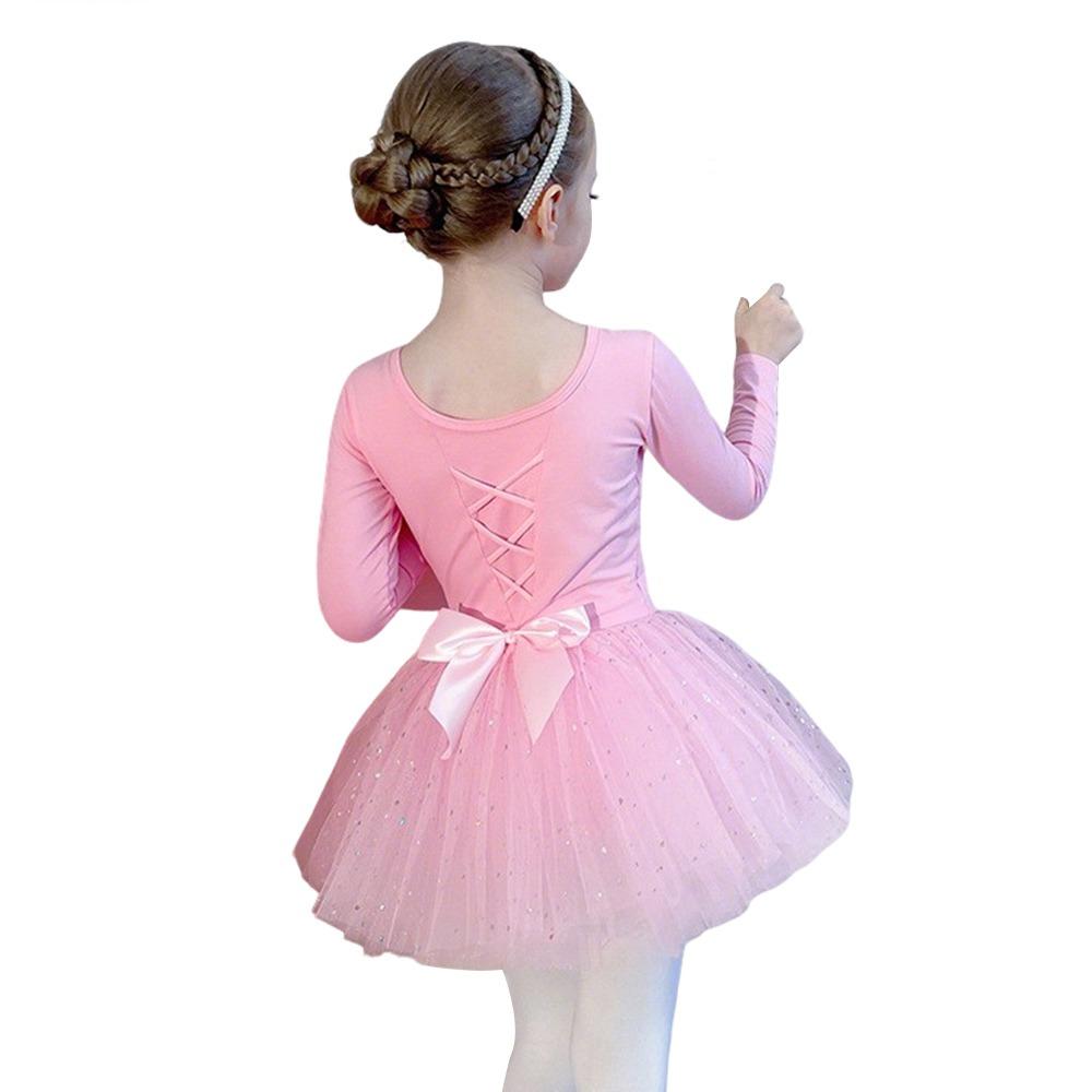 

Fashion Long Sleeve Ballet Dress Cotton Sequins Ballet Tutu Skirt Party Dress Bowknot Performance Clothes Dance 110CM розовый