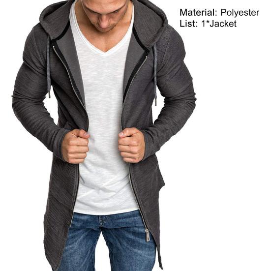 Herrekåpe Ensfarget Cardigan Slim Lang Vårjakke for Daglig Bruk