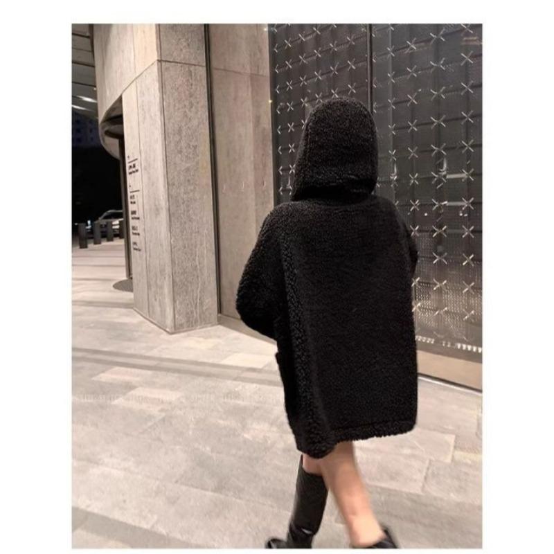Winter Korean Fashion Fleece Coat Women Hooded Thickened Slim Fit Casual Lazy Style