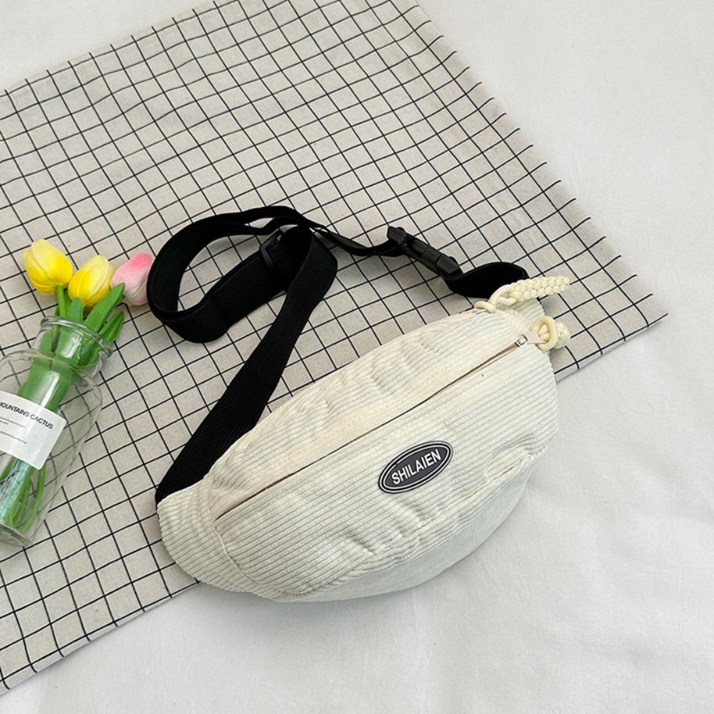 

Large Capacity Chest Bag Corduroy Kids Shoulder Bag New Purse білий