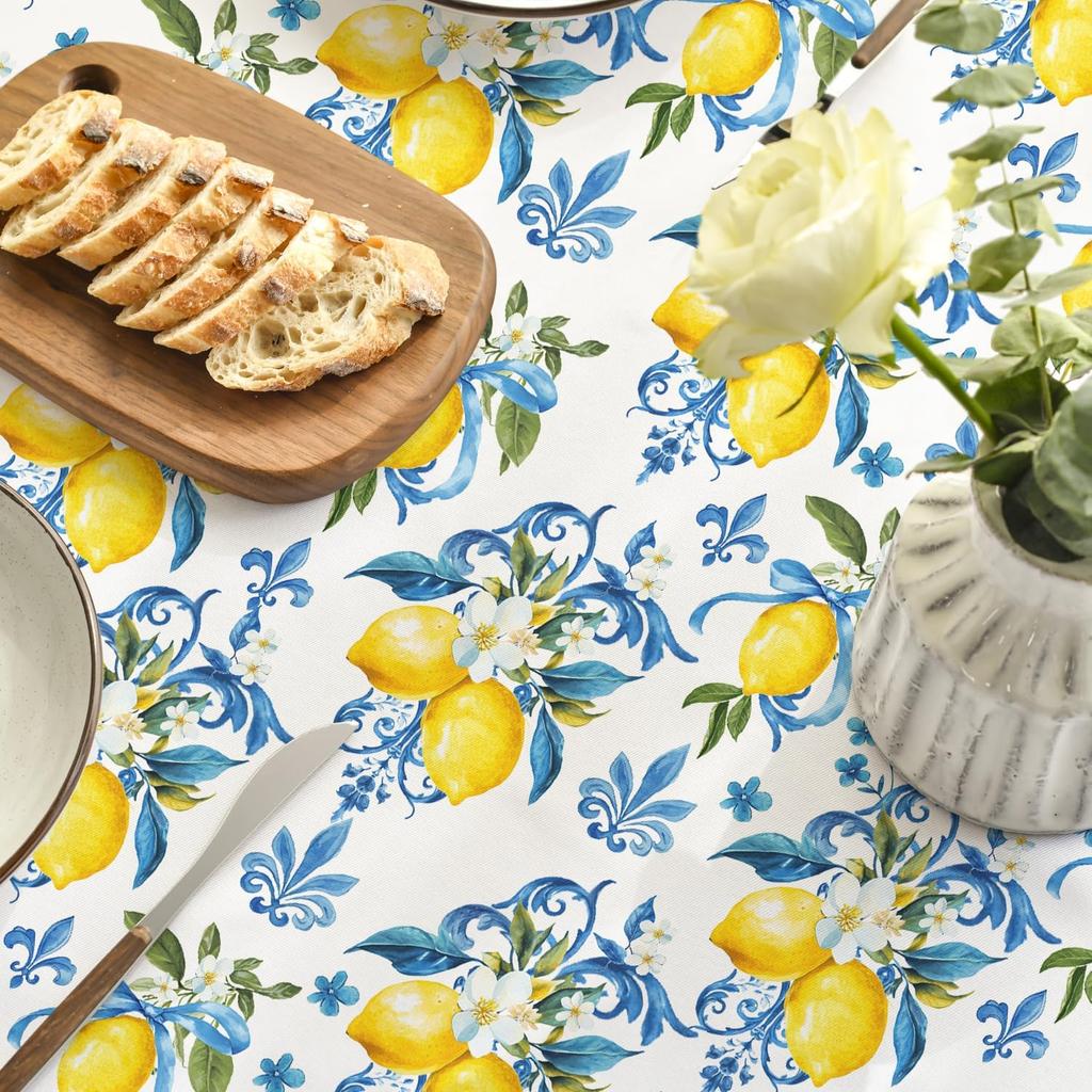 Klassisches Iris-Muster Zitrone Rechteck Wasserdichte Tischdecke Partydeko Waschbare Küchen-Esstischdecke Hochzeitsdekorationen