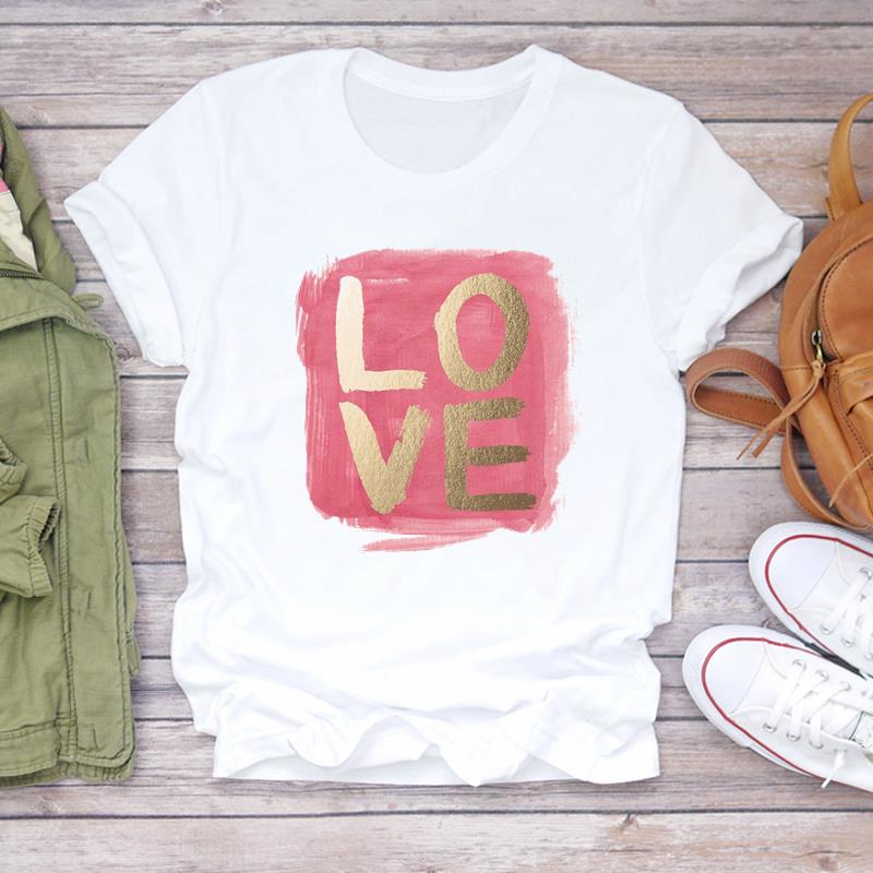 (Asian Size) Lady Female Casual T Shirt Printed Clothing Top Fashion love flower sweet Short Sleeve T-shirts Women Graphic Tee