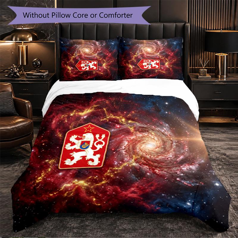 Czech Republi Football Pattern 3 Pieces Bedding Set Soft Microfiber Duvet Cover with Pillow Cases for Bedroom