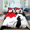 Japanese Samurai Bedding Set King/Queen/Full Size Japan Sunset Scenery Building Silhouette Polyester Duvet Cover Men Black Red