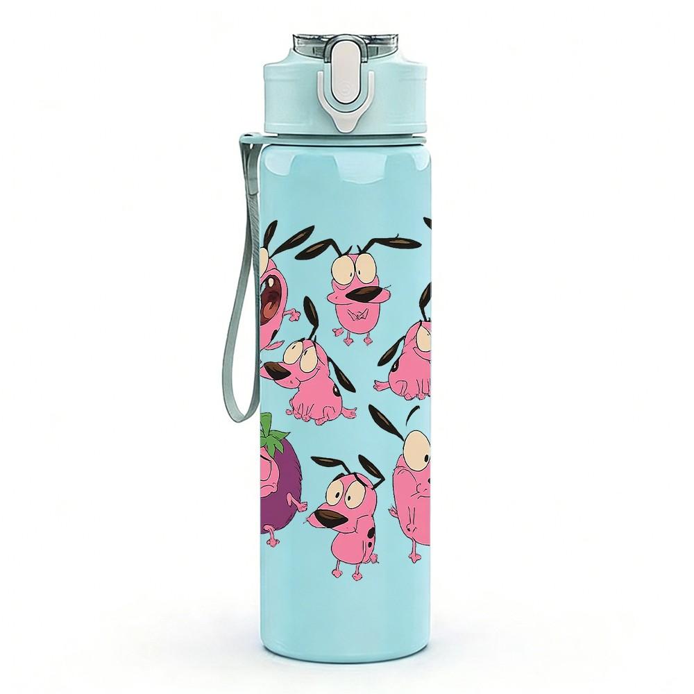 1PC Pink Floral Pig Group 750ml Color Plastic Sports Water Bottle Leakproof Flip Straw Lid Suitable for Sports Office Home Use