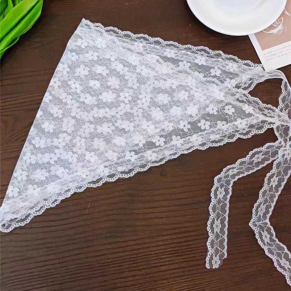 Embroidered Lace Triangle Headscarf Hollow-out Pastoral Style Hair Scarf Wraps Woven Floral White Lace Skirt Hair Accessories