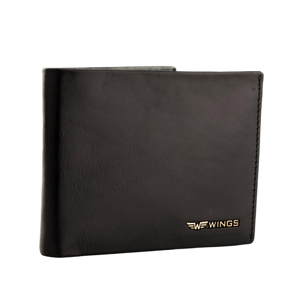 Wings Men' Genuine Cowhide Leather Wallet with Flip Flap Black