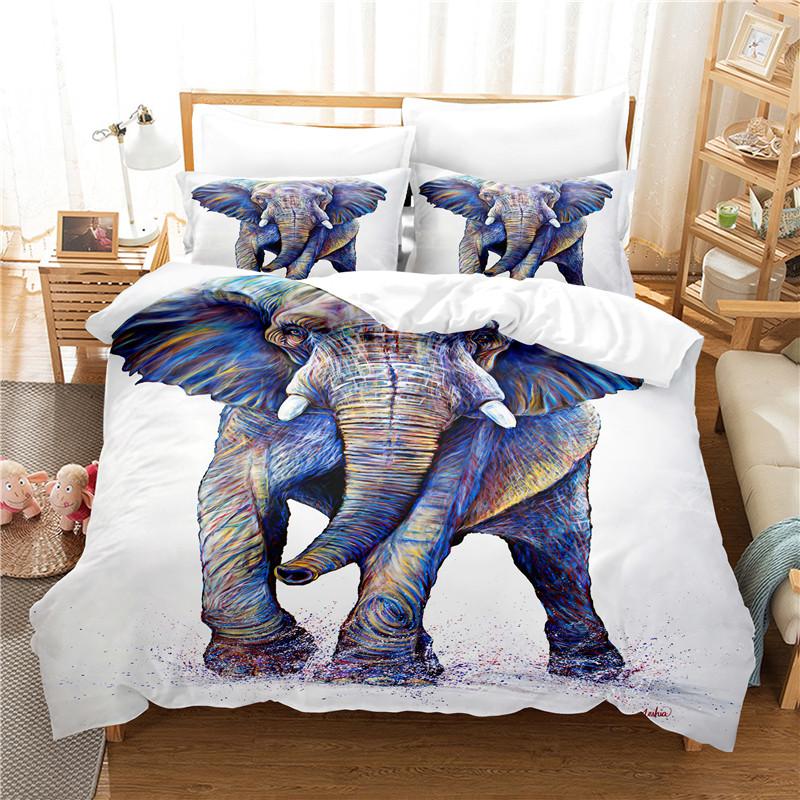 Color Elephant Duvet Cover Set 3D Print Wild Animals Pattern King Queen Full Size Comforter Cover For Kids Boys Girl Bedding Set