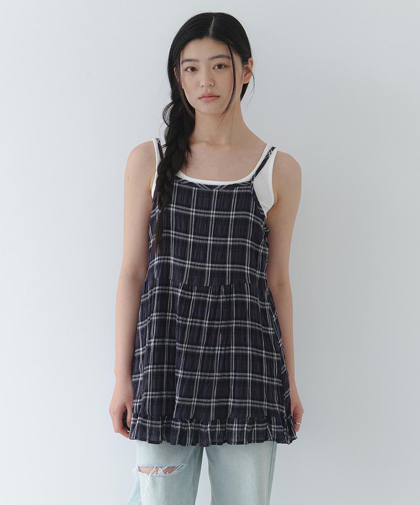 Laminez Check Frill Mini Dress - Navy